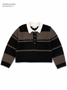 Vintage Havana Striped Collared Rugby Sweater Large Wool